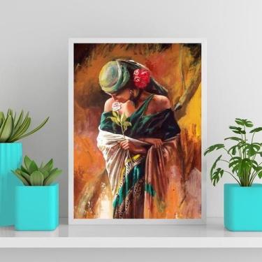 Imagem de Quadro Decorativo Artístico Cigana 24X18Cm Com Vidro Branca - Quadros 