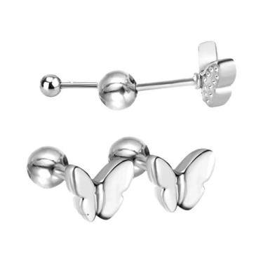 Imagem de Brincos De Aço Inoxidável Mini, Fofos, Com Formato De Coração, Borbole