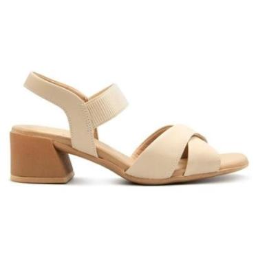 Imagem de Sandália Usaflex Feminina Couro Salto Bloco Elástico Casual AL2002-Feminino