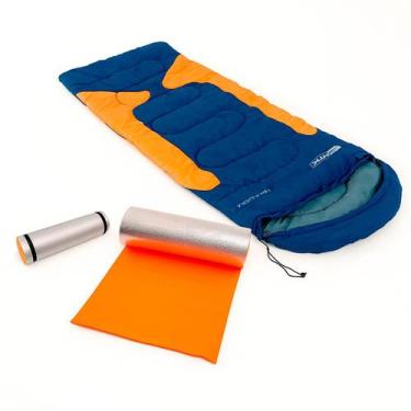 Imagem de Saco de dormir Freedom NTK Solteiro Azul e Laranja + Isolante Térmico 