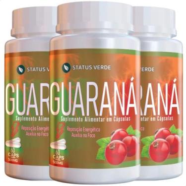 Imagem de 3 Potes Guaraná puro 500mg Kit 180 Cáps - Suplemento Natural