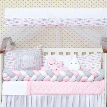 Imagem de Kit Mini Berço Trançado Nuvem Rosa Chuva de Amor 10 peças - L2M 