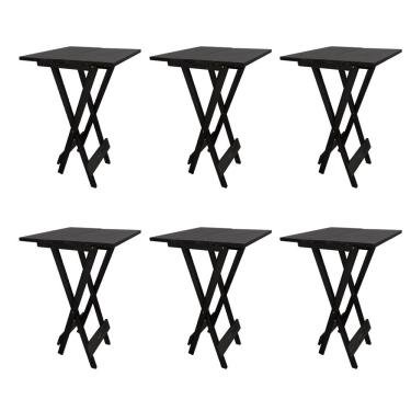 Imagem de Conjunto 6 Mesa Bistrô de Madeira Dobrável Quadrada Reforçada para Varanda e Comércio Altas - Preto