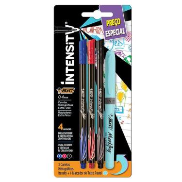 Imagem de Kit escrita intensity marca texto azul c/ 4 itens 971240 Bic