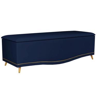 Imagem de Calçadeira Baú Queen 160cm com Tachas Imperial J02 Veludo Azul - Mpozenato
