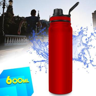 Imagem de Garrafa Térmica Inox 600ml Tampa Alça Dedo Água Gelada Academia Esport