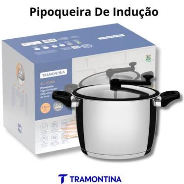 Imagem de Pipoqueira Tramontina Allegra 22cm 5,6L Inox Fundo Triplo  Tampa de Vi