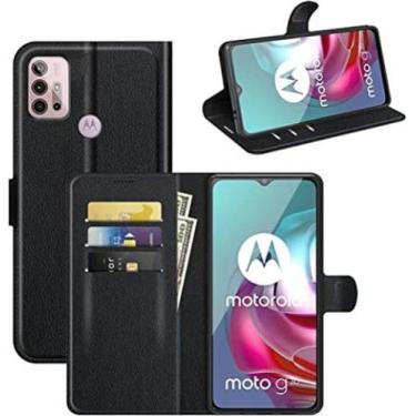 Imagem de Capa Carteira Moto G10 G30 Case Flip Preto + Película Privacidade Vidr