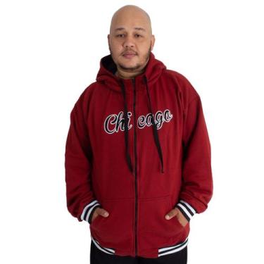Imagem de Jaqueta Moletom Masculina Plus Size M10 Dunk Chicago, Vermelho,  G2