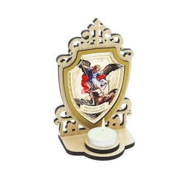 Imagem de Capela Escudo São Miguel Arcanjo MDF Com Vela Adesivo Resinado - Loja 