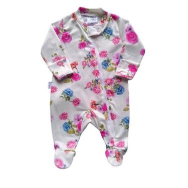 Imagem de Macacão Bebê Feminino Longo com Pezinho Floral Jolie Fofinho, Marfim, 