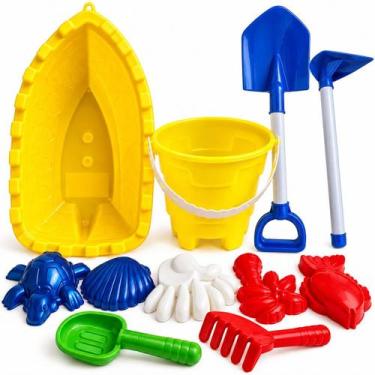 Imagem de Kit Praia Infantil Barco Balde Pá Enxada Brinquedos Areia - Corpo Dour