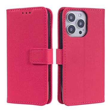 Imagem de LAHappyL Capa para iPhone 13 Pro Max/13 Pro, capa carteira de couro PU premium com compartimentos para cartões, suporte com fecho magnético TPU (poliuretano termoplástico) capa para celular, rosa escuro, 13 Pro Max 6,7 polegadas