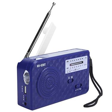 Imagem de Rádio meteorológico de emergência, rádio de manivela multifunções de emergência com energia solar ABS com luz de LED, suporte profissional durável função FM/AM carregador de telefone (azul)