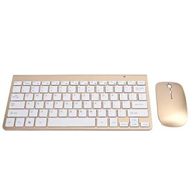 Imagem de CiCiglow Conjunto de mouse para teclado sem fio, 2,4 G conjunto de mouse de mini-teclado mudo ultrafino com adaptador USB para PC, laptop, desktop PC, computador (dourado)