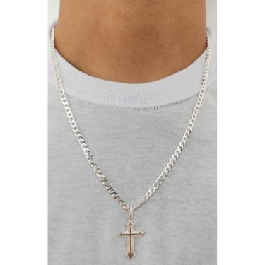 Imagem de Corrente Italiana Prata 925 Maciça Masculina 70cm+ Crucifixo