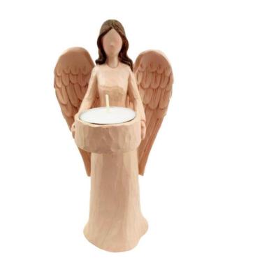 Imagem de Enfeite Anjo Castiçal Com Vela Decoração 20Cm Nude Moderno
