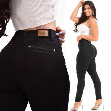 Imagem de Calça Jeans Feminina Cintura Alta Preta Tecido Premium Original - Conc