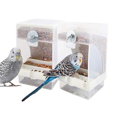 Imagem de PINVNBY Alimentador automático para pássaros, papagaio, alimentador de sementes, recipiente para alimentos, gaiola de poleiro, acessórios para Budgerigar, canário, cockatiel, finch, periquito, bochecha, papagaios, papagaios