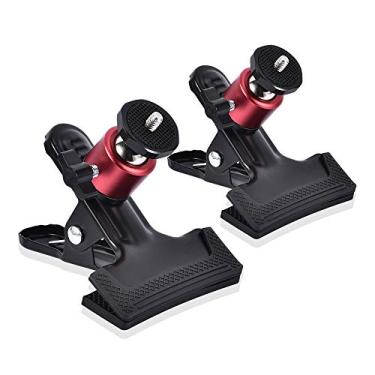 Imagem de UTEBIT Grampo de clipe de câmera de tripé com mini cabeça esférica giratória de 360 graus, pacote com 2 clipes para montagem de câmera, acessórios de fotografia, braçadeira de parafuso de 1/10.2 cm,