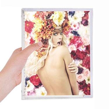 Imagem de Caderno feminino entusiasmado decorado com flores nuas, diário recarregável de folhas soltas