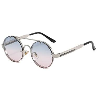 Imagem de Óculos de sol redondos de liga de feijão duplo vintage para homens moda primavera steampunk óculos de sol feminino chique tons de gradiente, cinza prata rosa, tamanho único