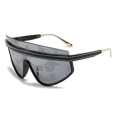 Imagem de Óculos de sol de uma peça para mulheres vintage meia armação óculos de sol listrados masculinos tons de preto, prata preta, tamanho único