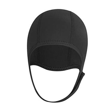 Imagem de Fancyes 2.5mm Engrossar Capuz de Elástico Térmico Surf Snorkeling Chapéu Protetor de Cabeça Orelha Subaquática Canoagem Pesca, PRETO