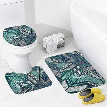 Imagem de Conjunto de tapetes de banheiro e 3 peças de pena verde escura, tapete de banheiro de espuma de memória, lavável, antiderrapante, tapete de contorno e tampa para banheiro