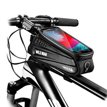 Imagem de WILD MAN Bolsa para bicicleta com suporte para celular, com tela sensível ao toque, para parte frontal do quadro da bicicleta compatível com iPhone X, XS, XS Max, XR, 8 e 7 Plus, compatível com celulares Android/iPhone com até 6,”