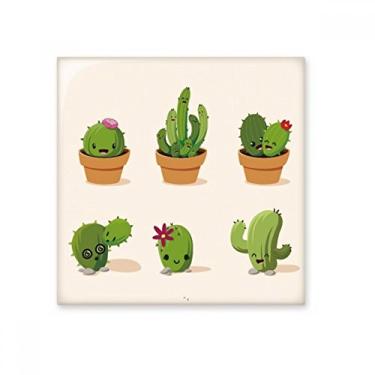 Imagem de Decalque brilhante de azulejo de cerâmica com ilustração de plantas suculentas de cacto