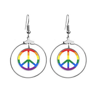 Imagem de Arco-íris Gay LGBT Brincos Lésbicas Antirguerra Pingente Joia Círculo Gota