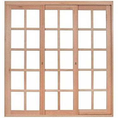 Imagem de Porta Janela com 3 Caixilhos de Correr para Vidros Quadriculados e sem Venezianas Rondosul Natural
