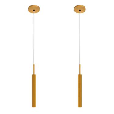 Imagem de Kit 2 Pendentes Luminária Teto Tubo Sala Quarto Dourado 40Cm
