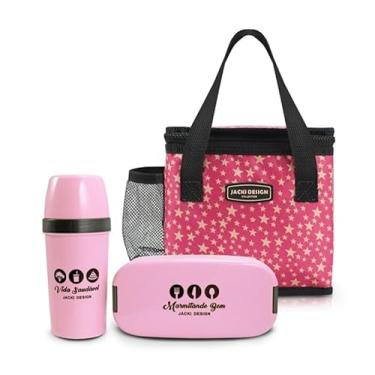 Imagem de Bolsa Térmica Feminina Lanche + Marmita + Garrafa: 3 Peças/Rosa