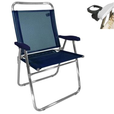 Imagem de Cadeira De Praia King Oversize Alumínio Até 140Kg Porta Copos Térmico Lata Isopor Dobrável - Zaka