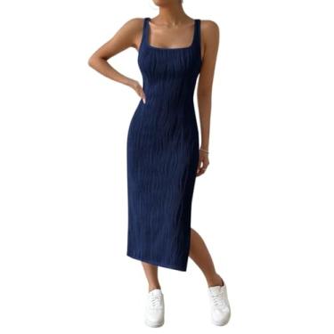 Imagem de Camisa Feminina Solid Split Thigh Tank Dress (Color : Navy Blue, Size : CH)