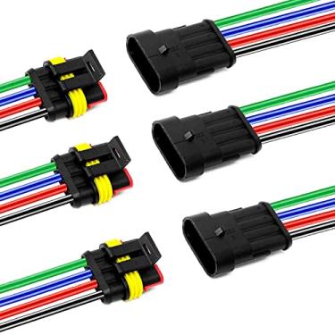 Imagem de I Little Bamboo Conectores elétricos à prova d'água de 16 AWG 4 pinos, macho e fêmea 16 AWG kit de tomada de chicote de fios adequado para carro, caminhão, barco, motocicleta, triciclo, caravana, fuzileiro naval - pacote com 3