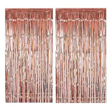 Imagem de 2 peças decoração de festa pano de fundo 9 x 1,8 m cortina de franja de folha tinsel flâmula fundos de fotos decorações penduradas para chá de bebê revelação de gênero aniversário casamento