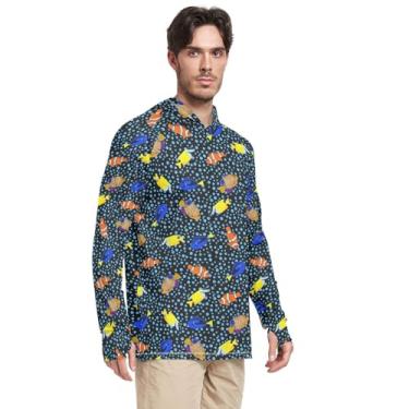 Imagem de Moletom masculino com proteção solar, manga comprida, tropical, pesca, FPS 50+, camiseta Rash Guard UV, Peixe tropical, XXG