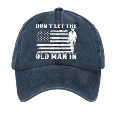Imagem de Boné Don't Let The Old Man in Hat Country Music Boné Old Man Vintage Bandeira Americana Chapéus Western Country Unissex, Azul marino, M