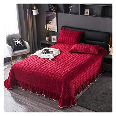 Imagem de Jogo de cama de 3 peças, multifuncional, acolchoado, cama de casal queen, super king, flanela/cobertor de cama com 2 fronhas – macio 100% (vermelho 1 245 x 250 cm)