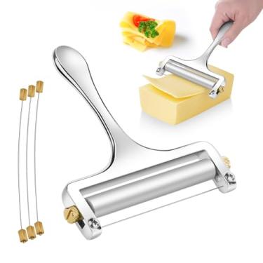 Imagem de Choxila Cortador de queijo de aço inoxidável – Cortador profissional para raclette, cheddar, gruyere, bloco de queijo mussarela espessura ajustável com 3 fios extras