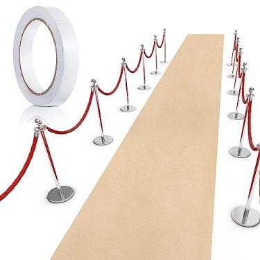 Imagem de Shappy Tapete de corredor cáqui para festa com espessura de 55 g/m² com fita para corredor para pós-graduação festa de casamento pista de dança acessórios ao ar livre (2,6 x 30 pés)