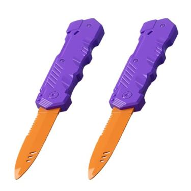 Imagem de Lovisun Facas de brinquedo de plástico retráteis - pacote com 2 - seguras e divertidas para crianças e adultos - ótimas para Halloween, cosplay, truques de mágica e muito mais - lâmina laranja com
