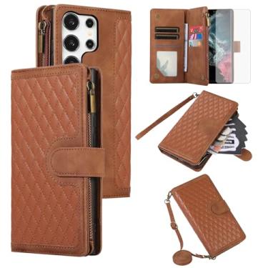 Imagem de Asuwish Capa de telefone para Samsung Galaxy S24 Ultra 5G capa carteira com protetor de tela de vidro temperado e alça transversal para pulso flip zíper porta-cartão de crédito celular S24Ultra 24S S