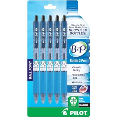 Imagem de PILOT B2P – Caneta esferográfica recarregável e retrátil feita de garrafas recicladas, ponta fina, tinta preta, pacote com 5 (32612)