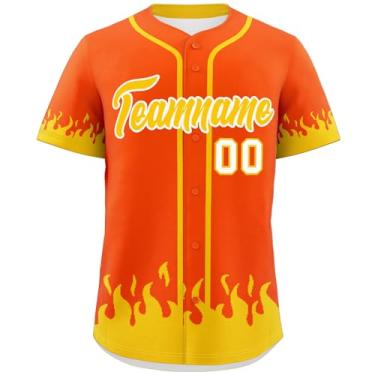 Imagem de Camisa de beisebol personalizada para homens e mulheres camiseta hip hop personalizada costurado/impresso nome número logotipo, Laranja e amarelo-05, One Size