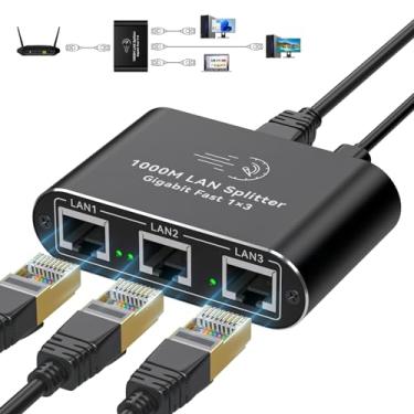 Imagem de AILVLVNG Divisor Ethernet 1 a 3 1000Mbps Internet Cable Splitter 1 em 3 saídas, alta velocidade, divisor de rede, Gigabit Dual LAN RJ45, roteador switch funciona com cabo Cat6/7/8