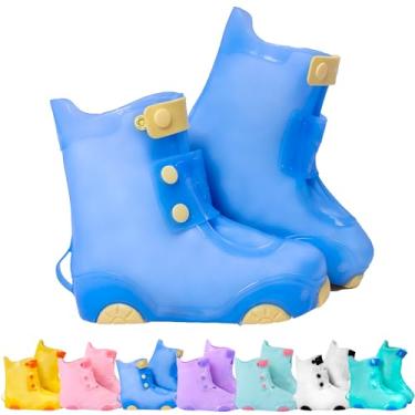 Imagem de Capas para sapatos de chuva | Capas de sapato impermeáveis para crianças meninos meninas | galochas reutilizáveis galochas (azul/amarelo, médio)